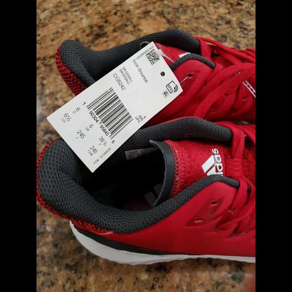 Adidas Mens Icon Bounce Mid Cleats Baseball Shoes Red Lace Up CG5242 6.5 New - Picture 5 of 6